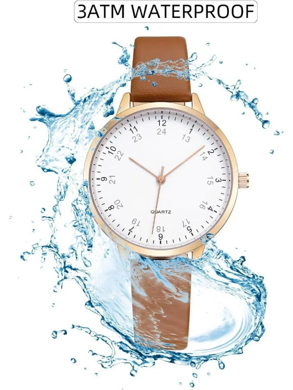 Women's Brown And White Analog Case Quartz Leather Mesh Strap Round Wrist Watch